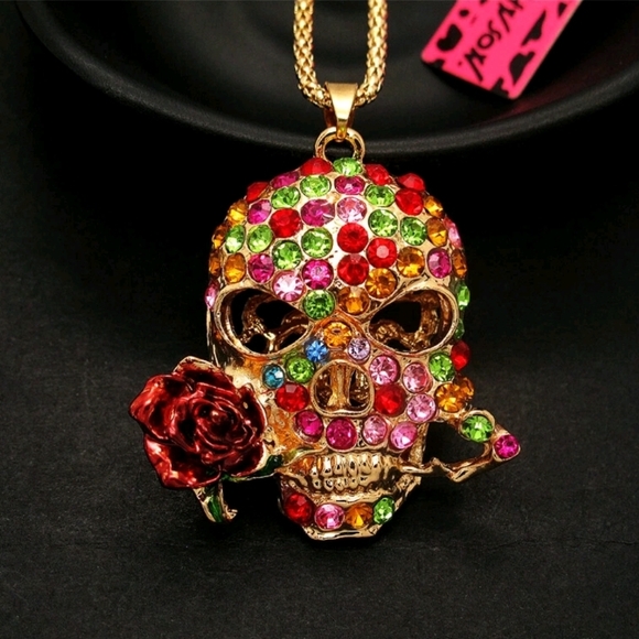 Betsey Johnson Jewelry - (VINTAGE)  Betsey Johnson Multicolor Crystal Skull Necklace